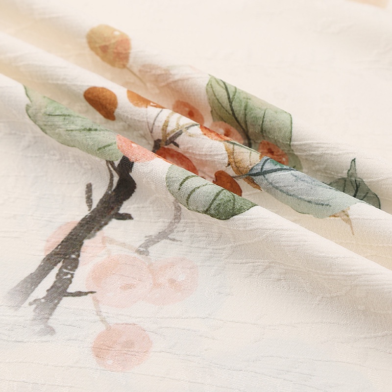 Vải Jacquard Polyester Bốn Mặt Co Giãn In Hình Cây Cỏ Thời Trang Xuân Hè May Váy Hán Phục