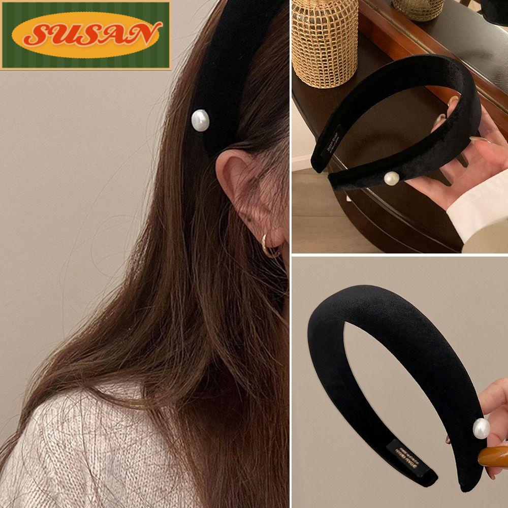 SUSANS Băng Đô Cài Tóc Bằng Nhung Bản Rộng Màu Đen
