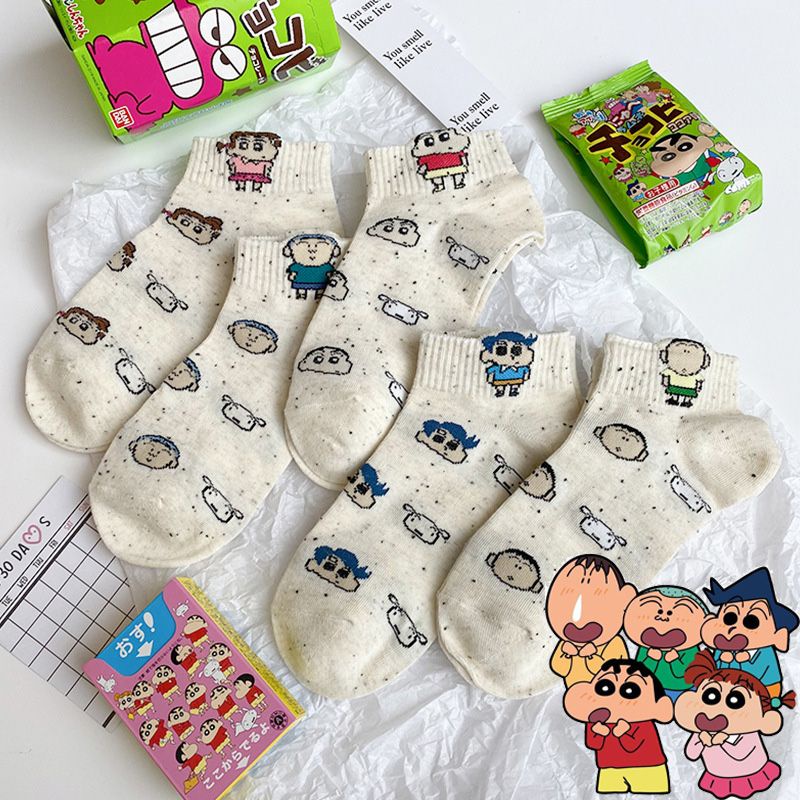 Set 5 Đôi Vớ Cổ Thuyền In Họa Tiết Hoạt Hình Phong Cách Nhật Bản Thời Trang Mùa Hè Cho Nữ