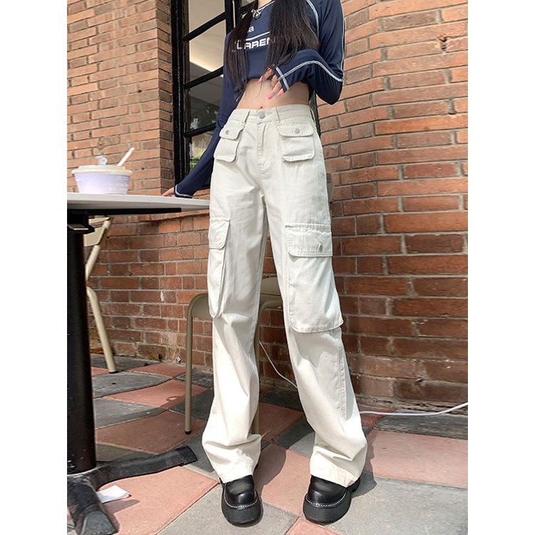 Quần Jean Dài Ống Rộng Lưng Cao Phong Cách Hip Hop Đường Phố Mỹ Ngọt Ngào Thời Trang Xuân Hè Mới Cho Nữ