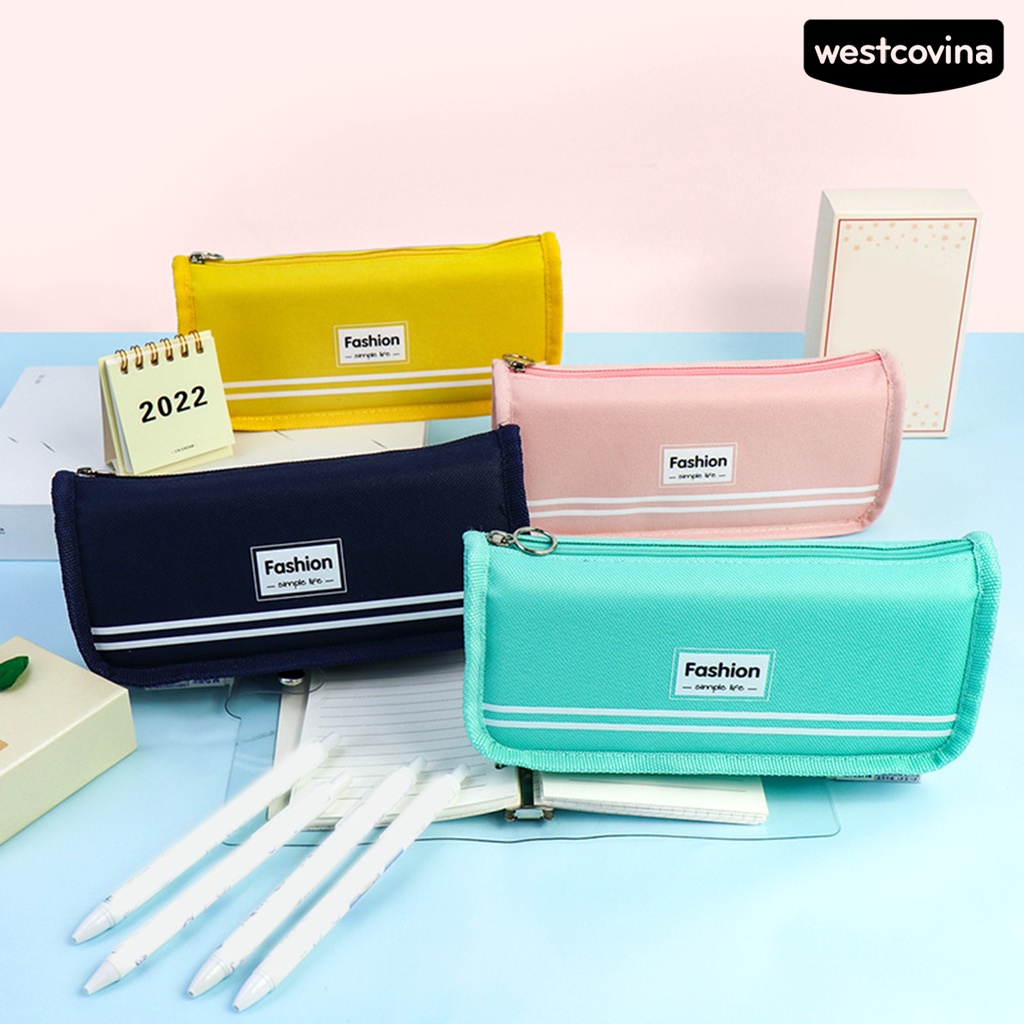 [WSTN]✎Túi Đựng Bút Bằng Vải Canvas Chống Nước Có Khóa Kéo Tiết Kiệm Không Gian