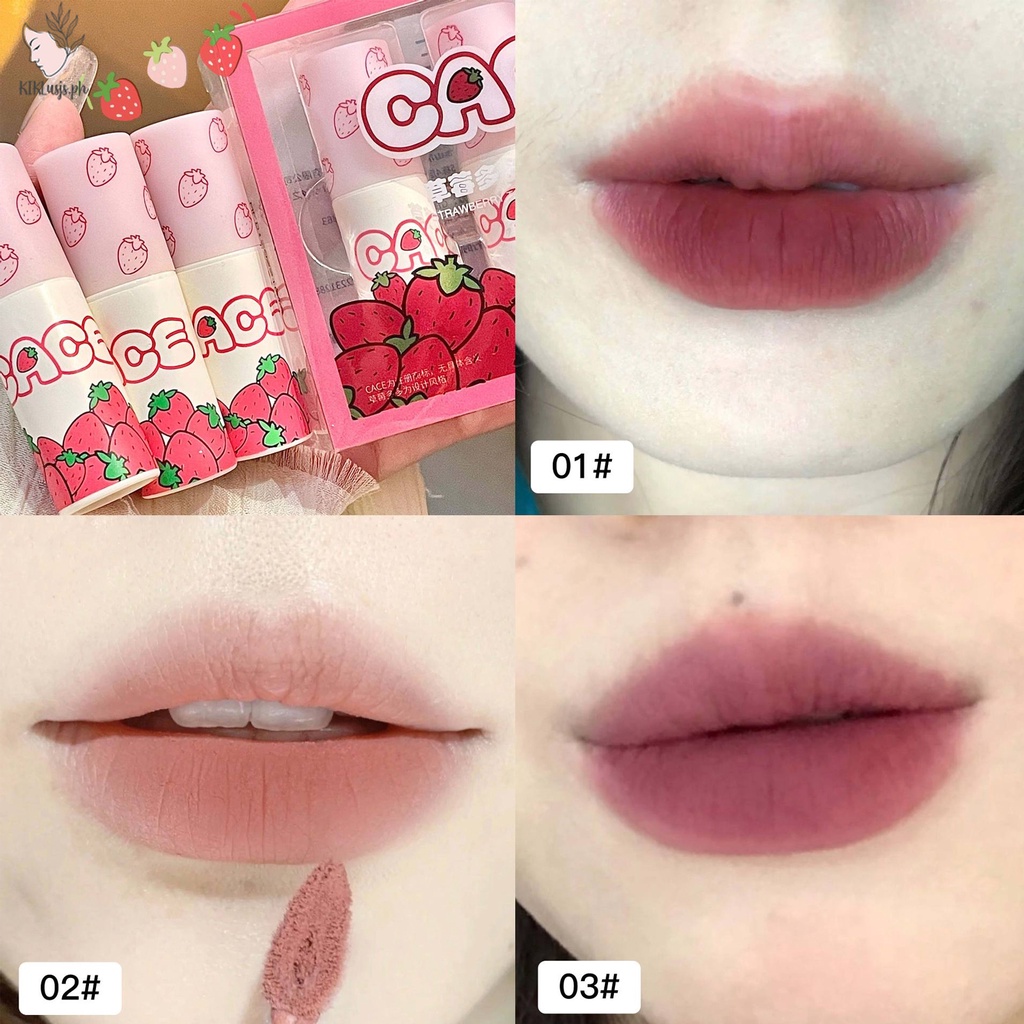 Son Môi Màu Đỏ Dâu Tây Bùn Đất Sét Mịn Màng Trang Điểm Chống Nước Lâu Trôi