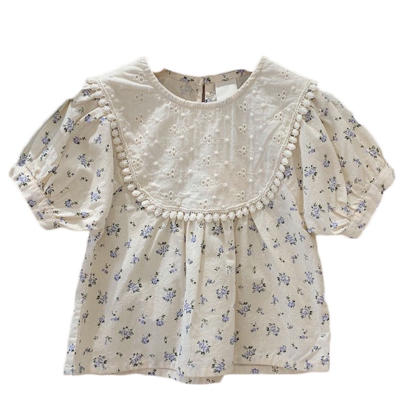 Áo Sơ Mi Tay Ngắn Cổ Peter Pan Thêu Hoa Thời Trang Mùa Hè 2023 Cho Bé Gái