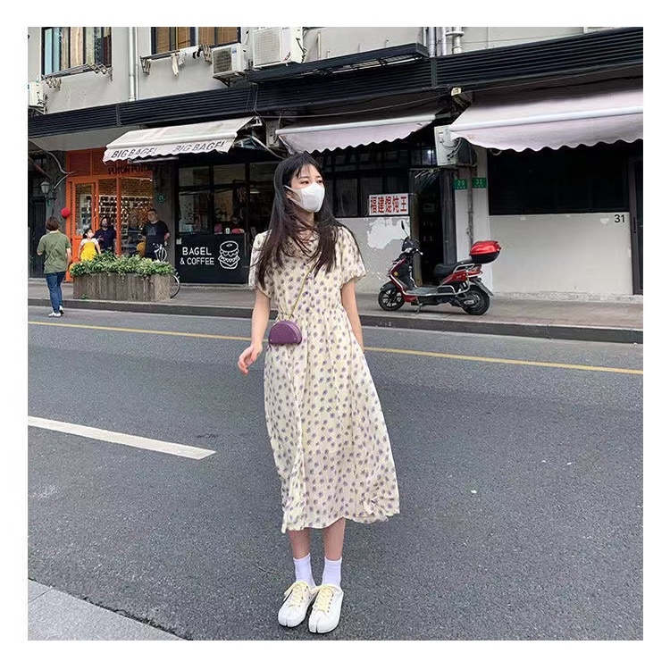 Đầm Hoa Màu Trơn Thời Trang Hè Thu 2023 Dễ Thương Cho Nữ
