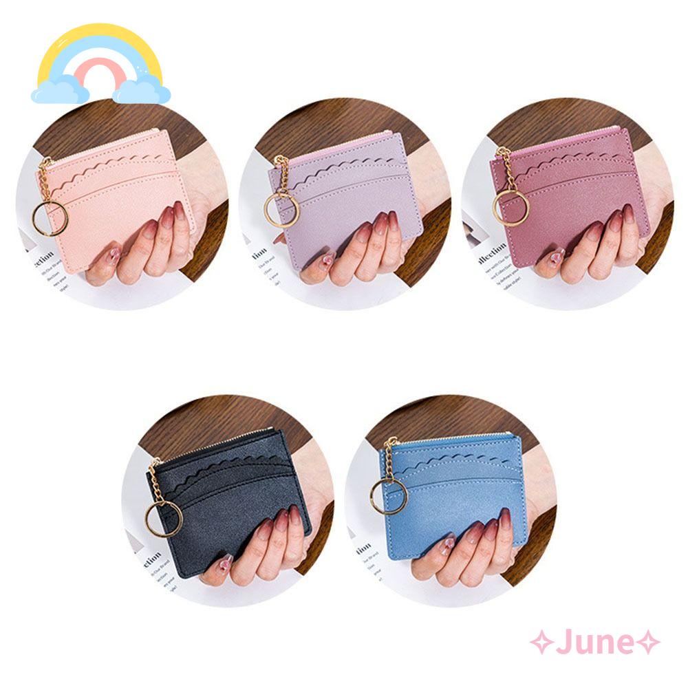 JUNE Ví Đựng Tiền / Thẻ Có Móc Khóa Thời Trang Cho Nữ