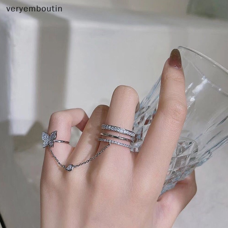 Nhẫn Đôi Phối Dây Xích Tua Rua Hình Bướm Phong Cách Punk Thời Trang Cho Nữ