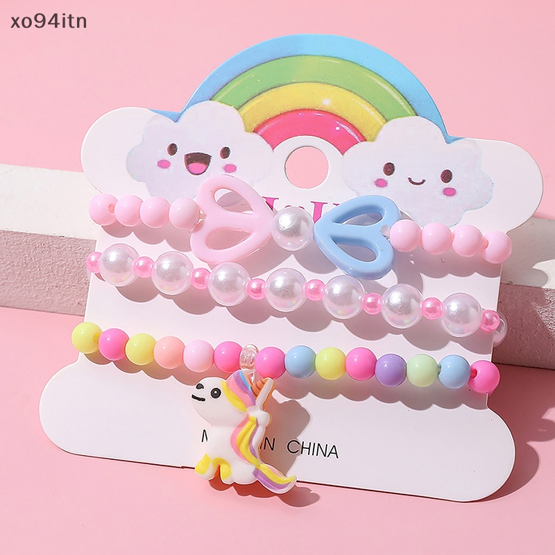 Set 3 Vòng Tay Hạt Xâu Chuỗi Hình Kỳ Lân Hoạt Hình Nhiều Màu Sắc Cho Bé