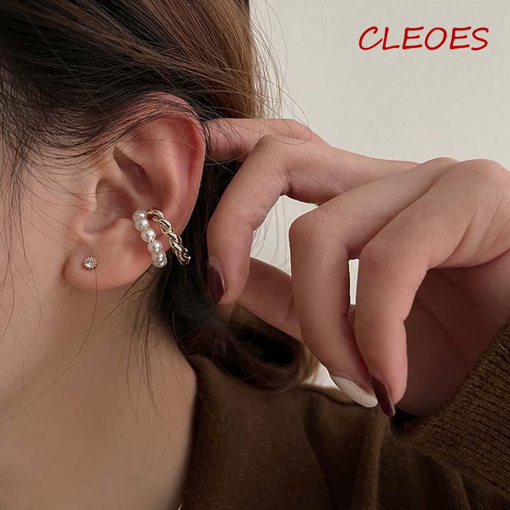 CLEOES Khuyên Kẹp Sụn Tai Kim Loại Đính Hạt Tròn Đơn Giản Phong Cách Hàn Quốc