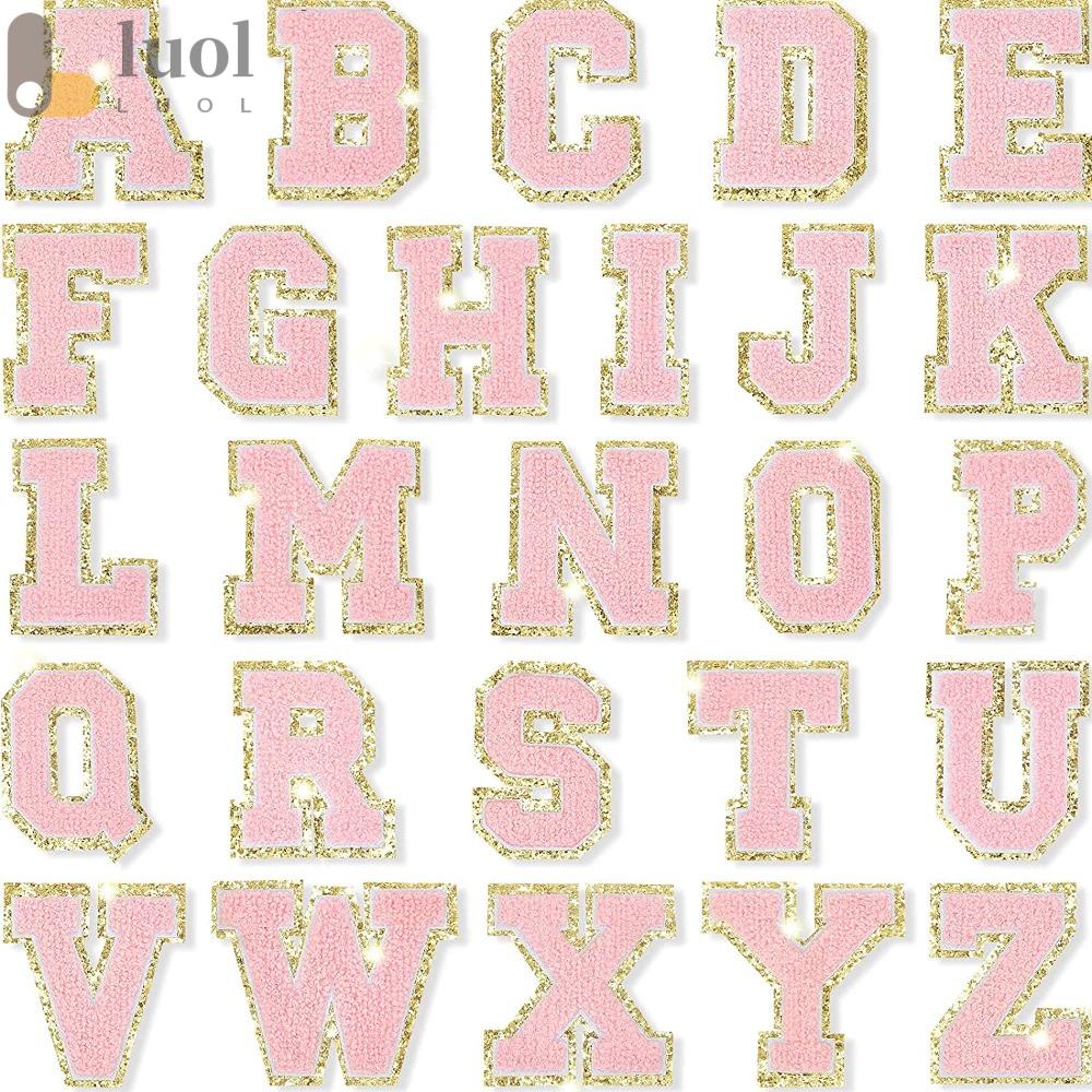 LUOL Miếng Vá Ủi Quần Áo / Túi Xách Bằng Sợi Chenille Thêu Chữ Màu Hồng Lấp Lánh 6cm