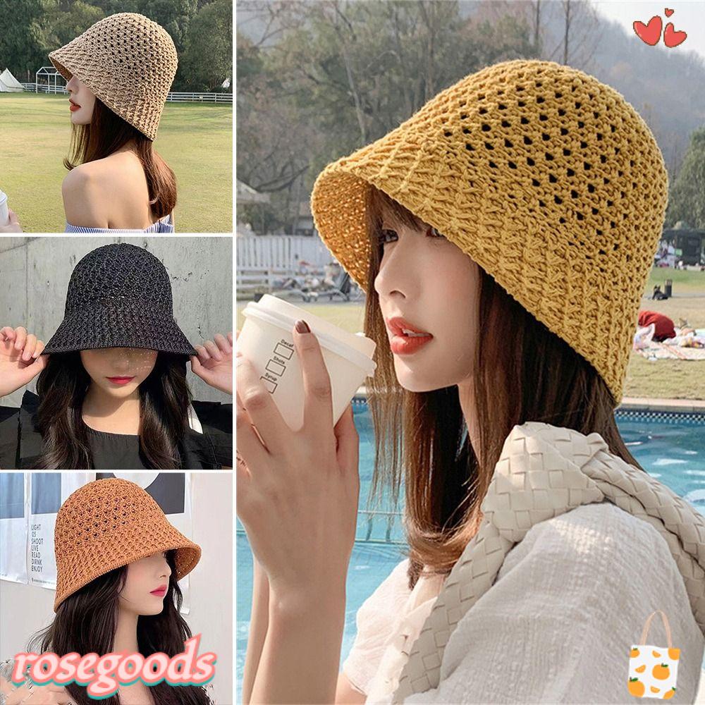 ROSE Mũ Bucket Chống Nắng Thoáng Khí Màu Sắc Tinh Khiết Thời Trang Đi Biển Unisex