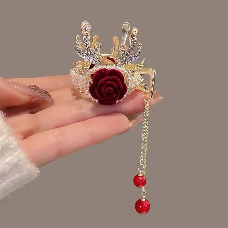 (MớI) Kẹp TóC HìNh Tai Thỏ ĐíNh Hoa HồNg