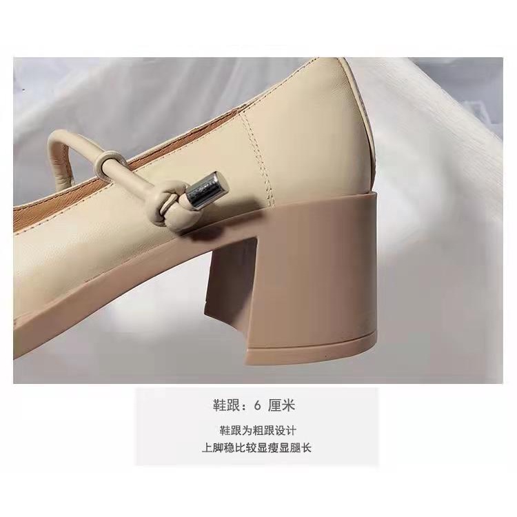 Giày Da Cao Gót Mũi Tròn Phong Cách Retro Cho Nữ