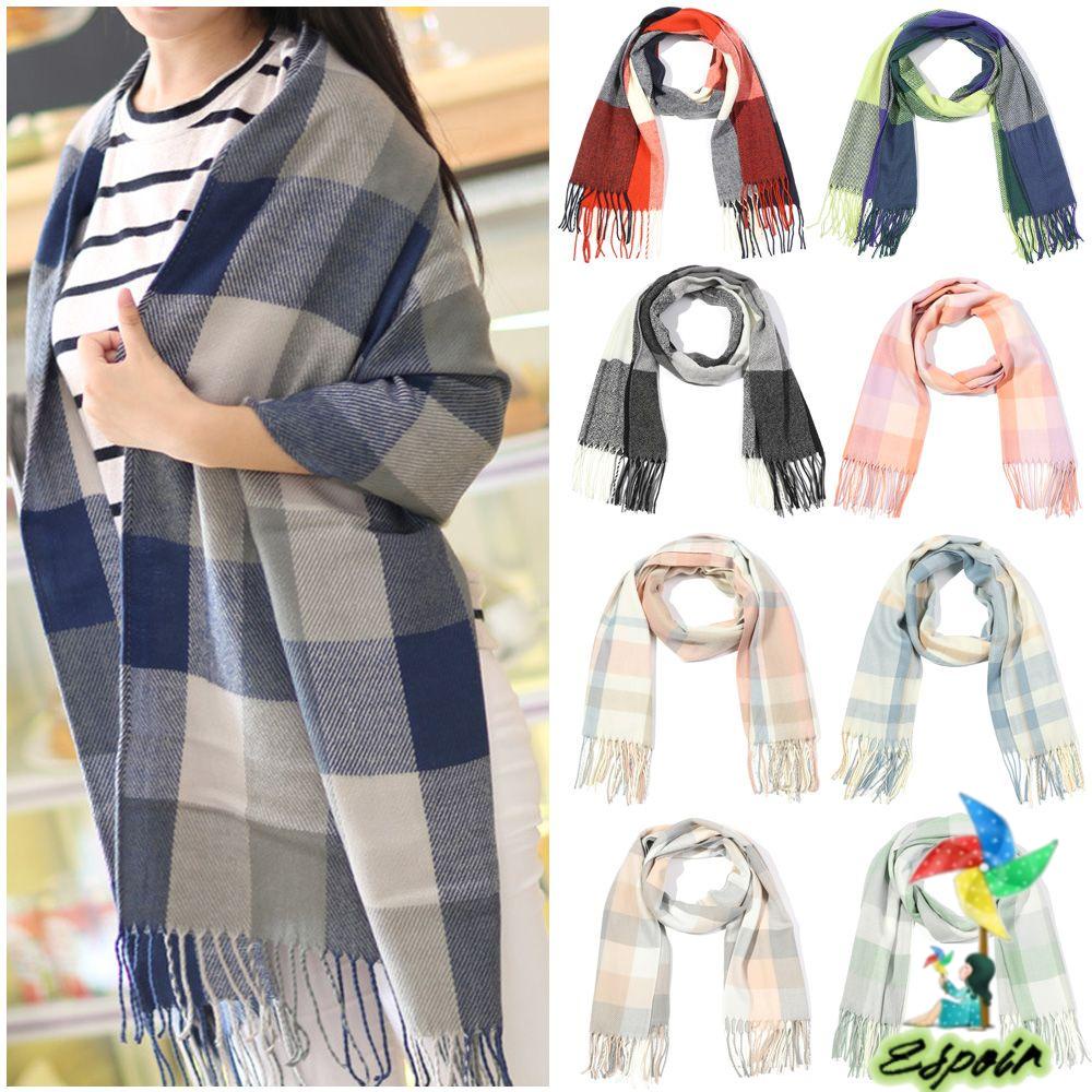 ESPO Khăn Choàng Cổ Vải Cashmere Họa Tiết Kẻ Sọc Thời Trang Cho Nữ