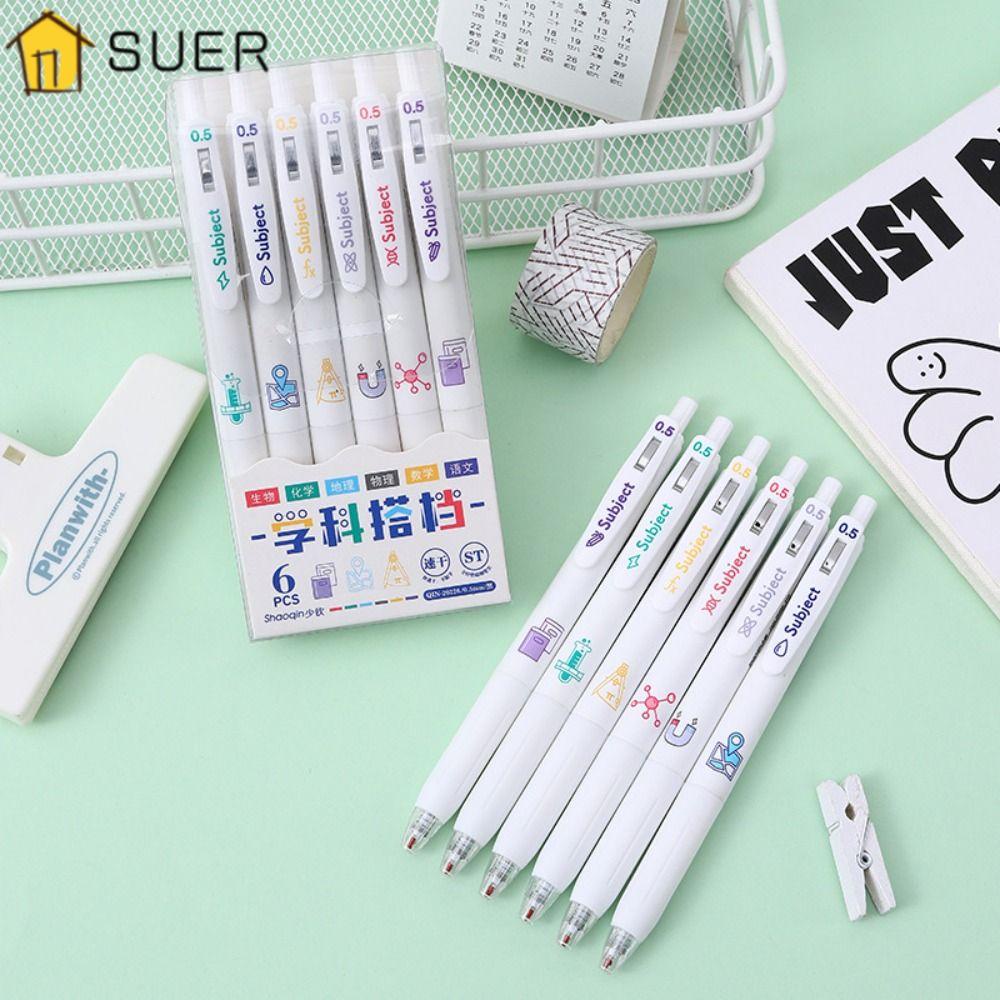SUENIN Set 6 Bút Mực Dạng Nhấn Họa Tiết Hoạt Hình Dễ Thương