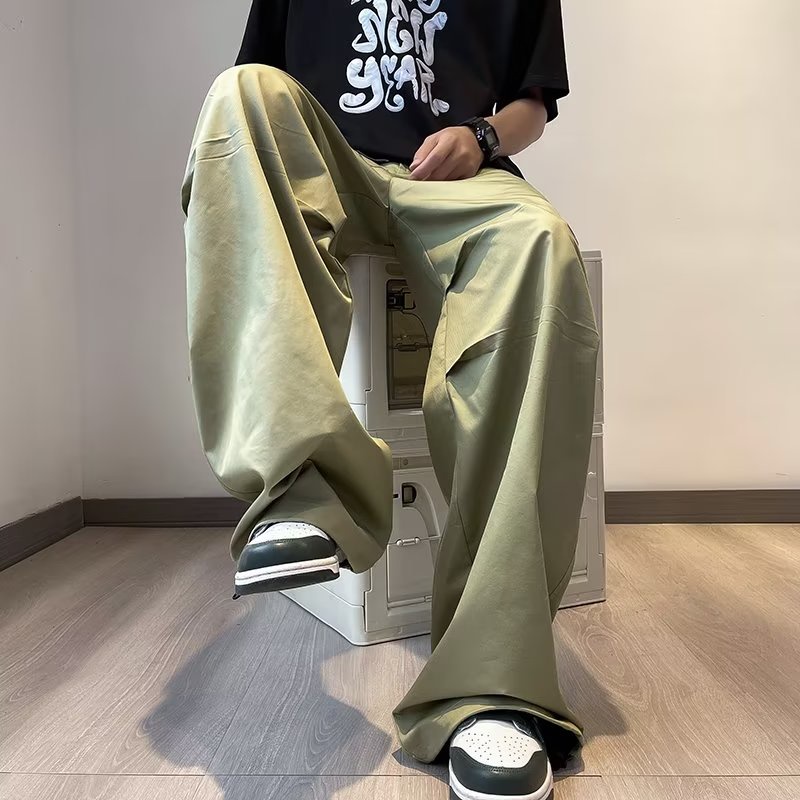 Quần Dù Dài Dáng Rộng Vải Lụa Mát Mỏng Khô Thoáng Nhanh Phong Cách Retro Mỹ Thời Trang Mùa Hè Cho Nam