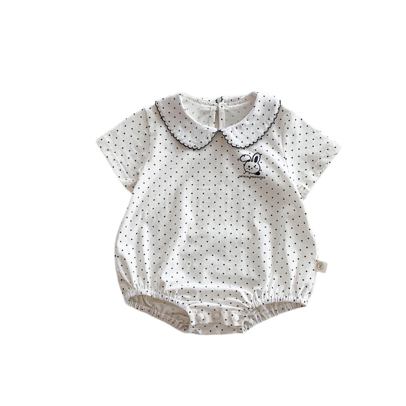 Áo Liền Quần Tam Giác Vải Cotton Tay Ngắn Họa Tiết Chấm Bi / Thỏ Dễ Thương Thời Trang Mùa Hè Cho Bé Gái Từ 0-2 Tuổi