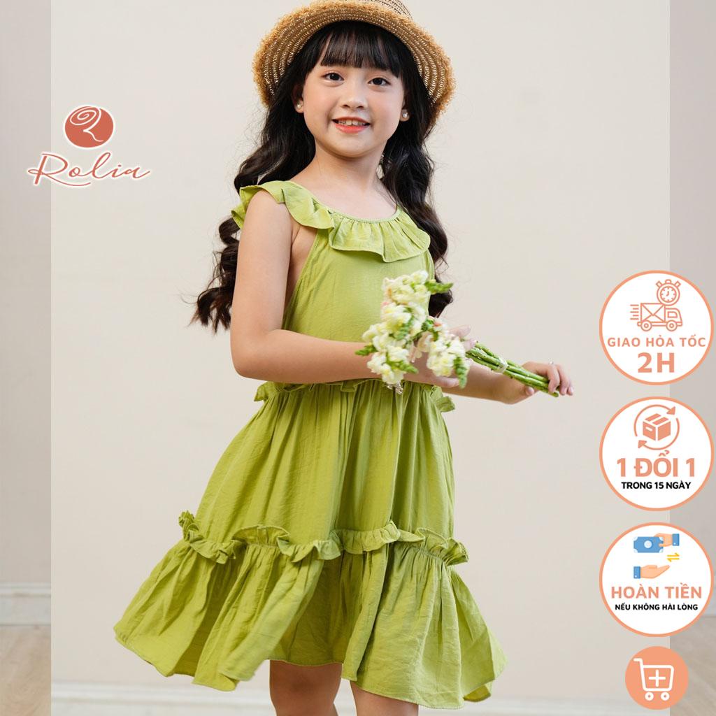 Váy bé gái Maxi xanh bơ ROLIA chất đũi mềm mát nhẹ VT112