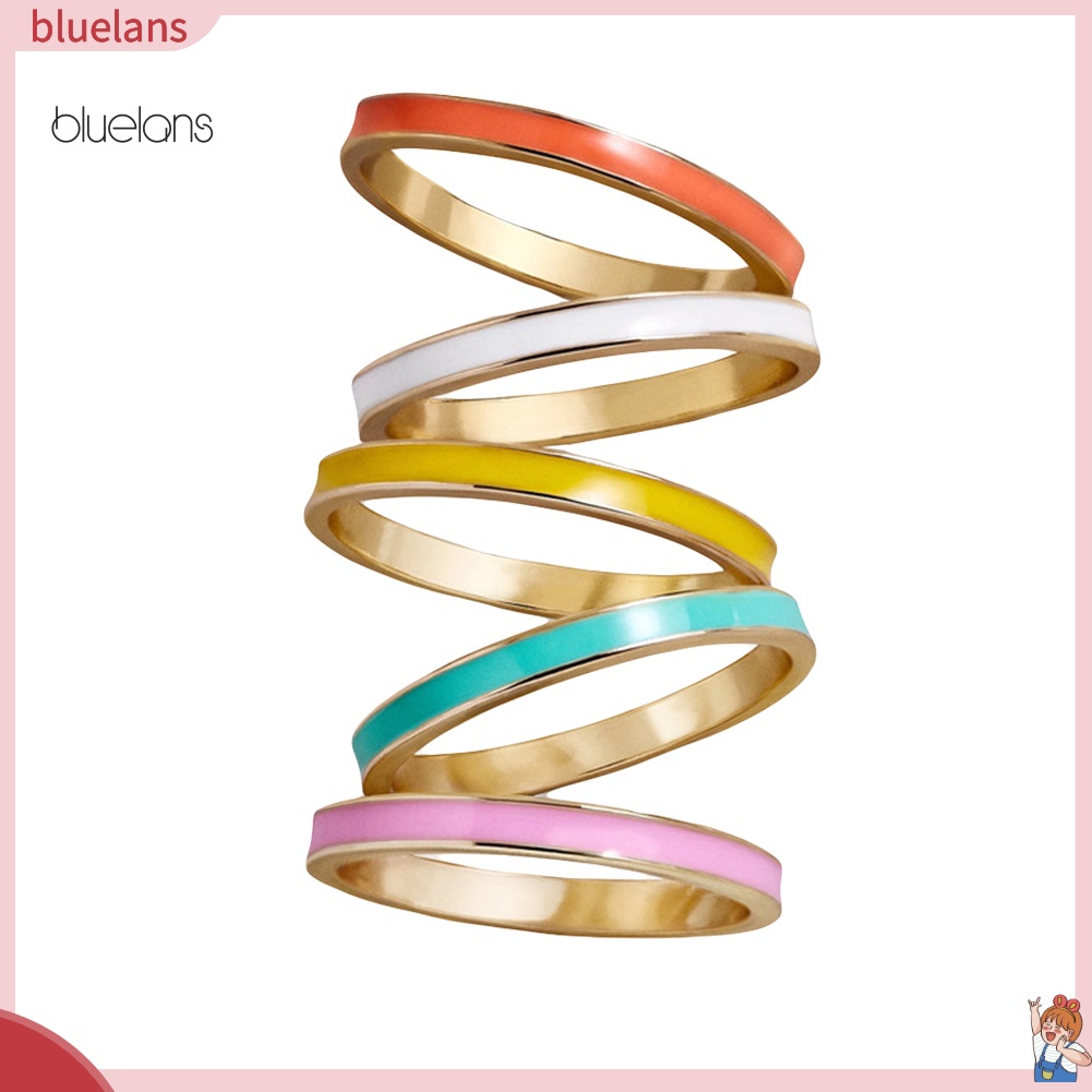 Set 5 Nhẫn Midi Tráng Men Nhiều Màu Thời Trang Cho Nữ