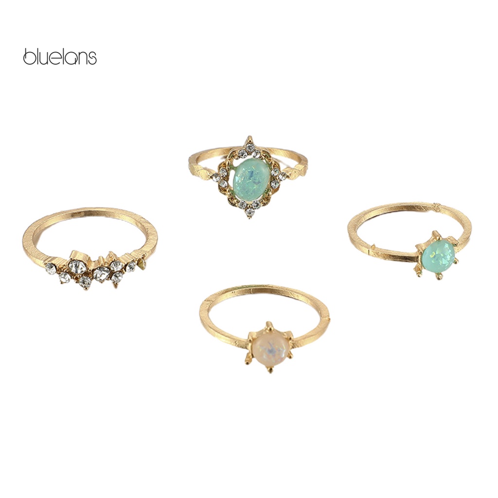 Set 4 Nhẫn Hợp Kim Đính Đá Quý Nhân Tạo Nhiều Màu Sắc Thời Trang
