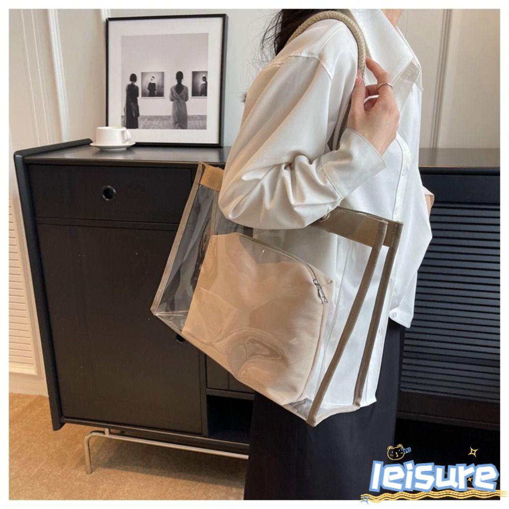 LEISURE Túi Tote Đeo Vai / Xách Tay Bằng PVC Trong Suốt Cỡ Lớn Chống Thấm Nước Thời Trang Cho Nữ