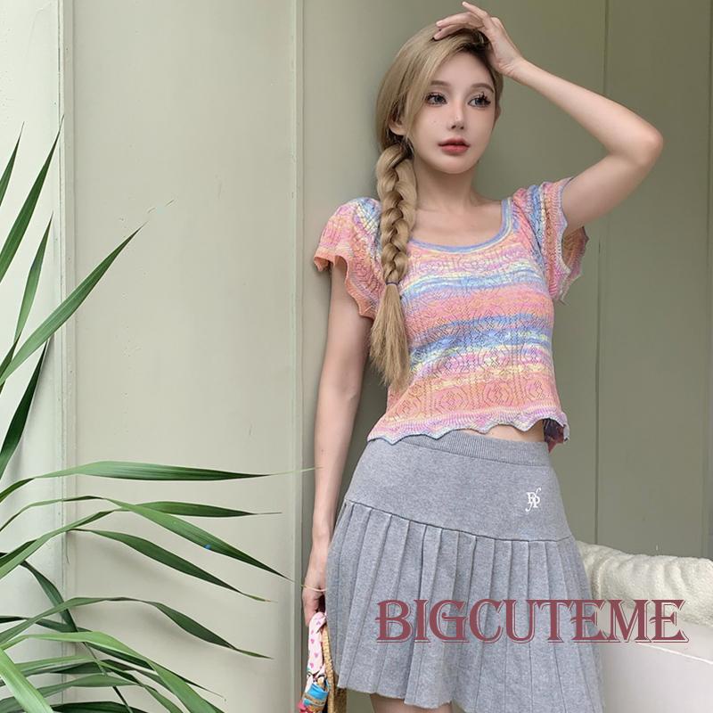 Áo Thun Lửng Ngắn Tay Họa Tiết Sọc Ngang Thời Trang Dành Cho Nữ