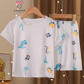 【YAOEENH】Bộ Đồ Ngủ Tay Ngắn 95-155cm In Họa Tiết Khủng Long Hoạt Hình Thời Trang Mùa Hè Cho Bé Trai Và Gái