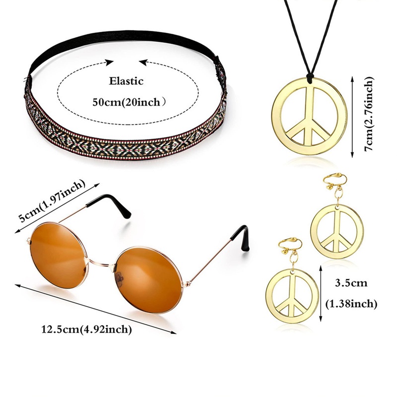 Bộ Vòng Cổ + Dây Chuyền + Băng Đô Hóa Trang Biểu Tượng Hoà Bình Phong Cách Hippie Cho Dịp Tiệc 50 / 60 / 70