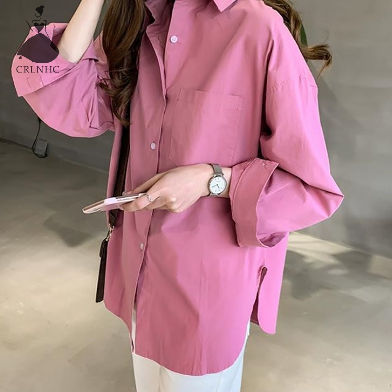 Áo Sơ Mi Dáng Rộng Màu Trơn Thiết Kế Đơn Giản Thời Trang Cho Nữ