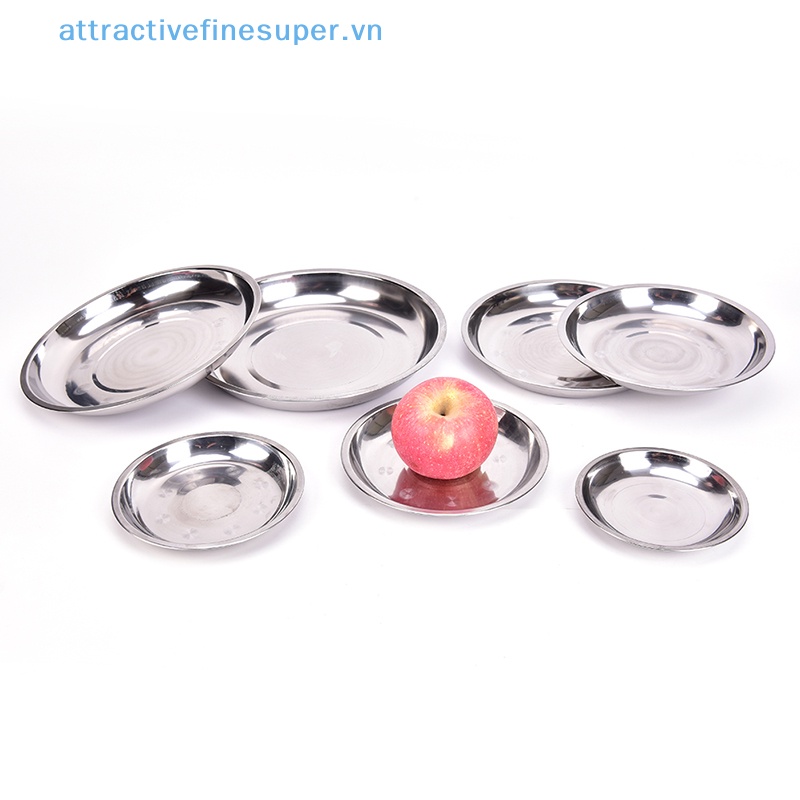Đĩa Tròn Đựng Thức Ăn Đường Kính 14-26cm Bằng Thép Không Gỉ