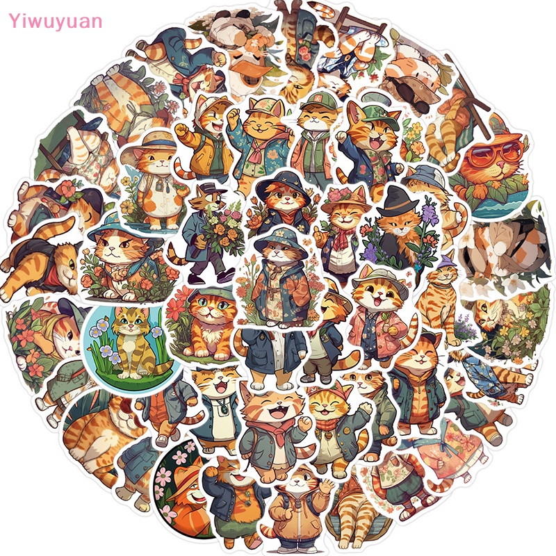 Bộ 50 Miếng Dán Hình Mèo Hoạt Họa Trang Trí Vali / Laptop / Điện Thoại / Tủ Lạnh DIY Mới