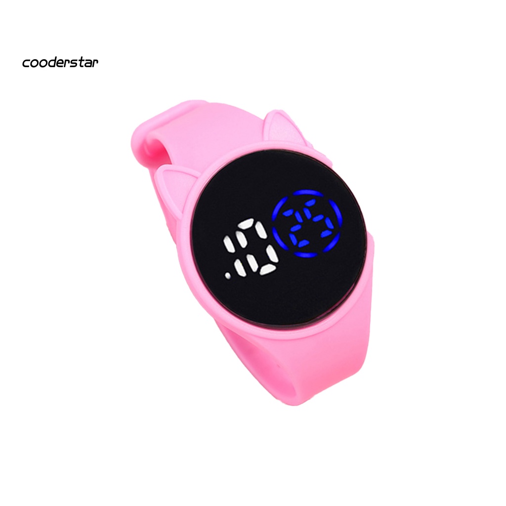 Đồng Hồ Điện Tử Chống Thấm Nước Họa Tiết Hoạt Hình Tai Mèo Có Đèn LED Dành Cho Học Sinh