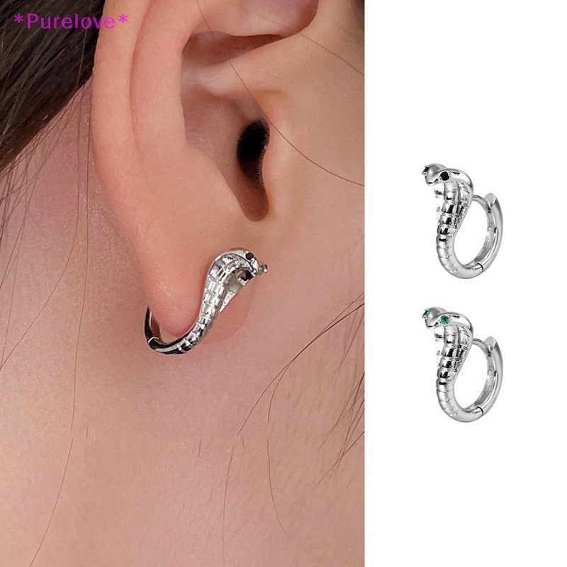 Bông Tai Hình Rắn Đính Đá Zircon Màu Xanh Lá Cây Phong Cách Hip Hop Cá Tính Cho Nam Và Nữ Mới