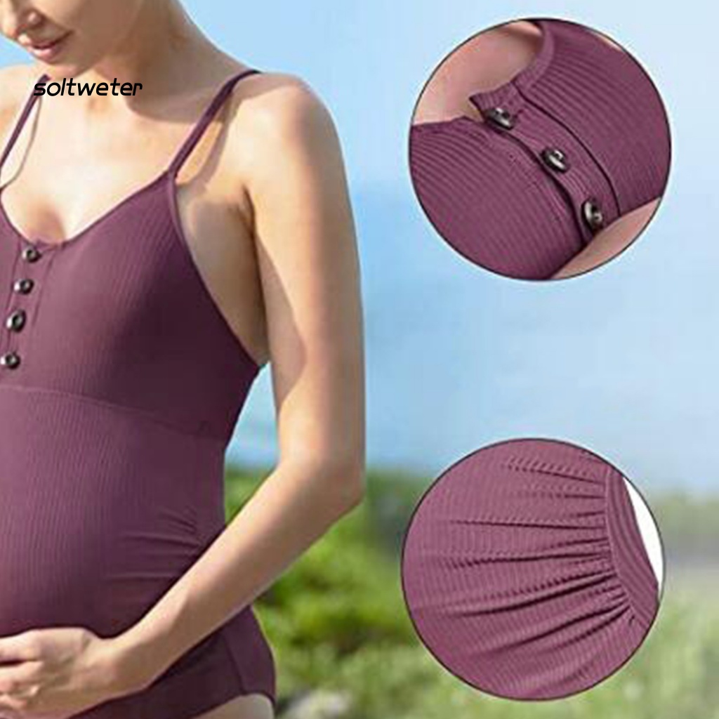 Bộ Đồ Bơi Màu Sắc Đơn Giản Bằng Nylon Co Giãn Cho Phụ Nữ Mang Thai