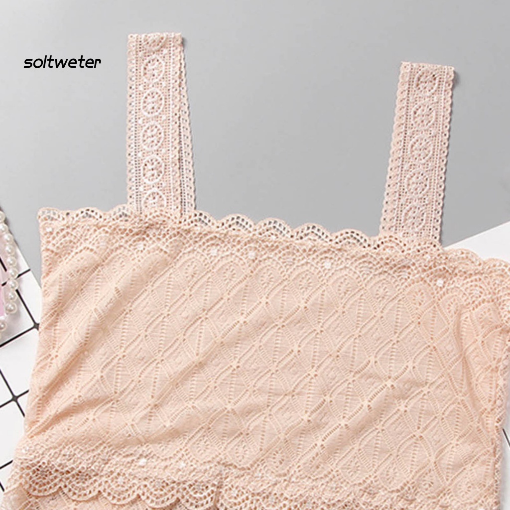 Áo Lót Ren Không Tay Có Mút Đệm Ngực Màu Sắc Đơn Giản Thoải Mái Dành Cho Nữ