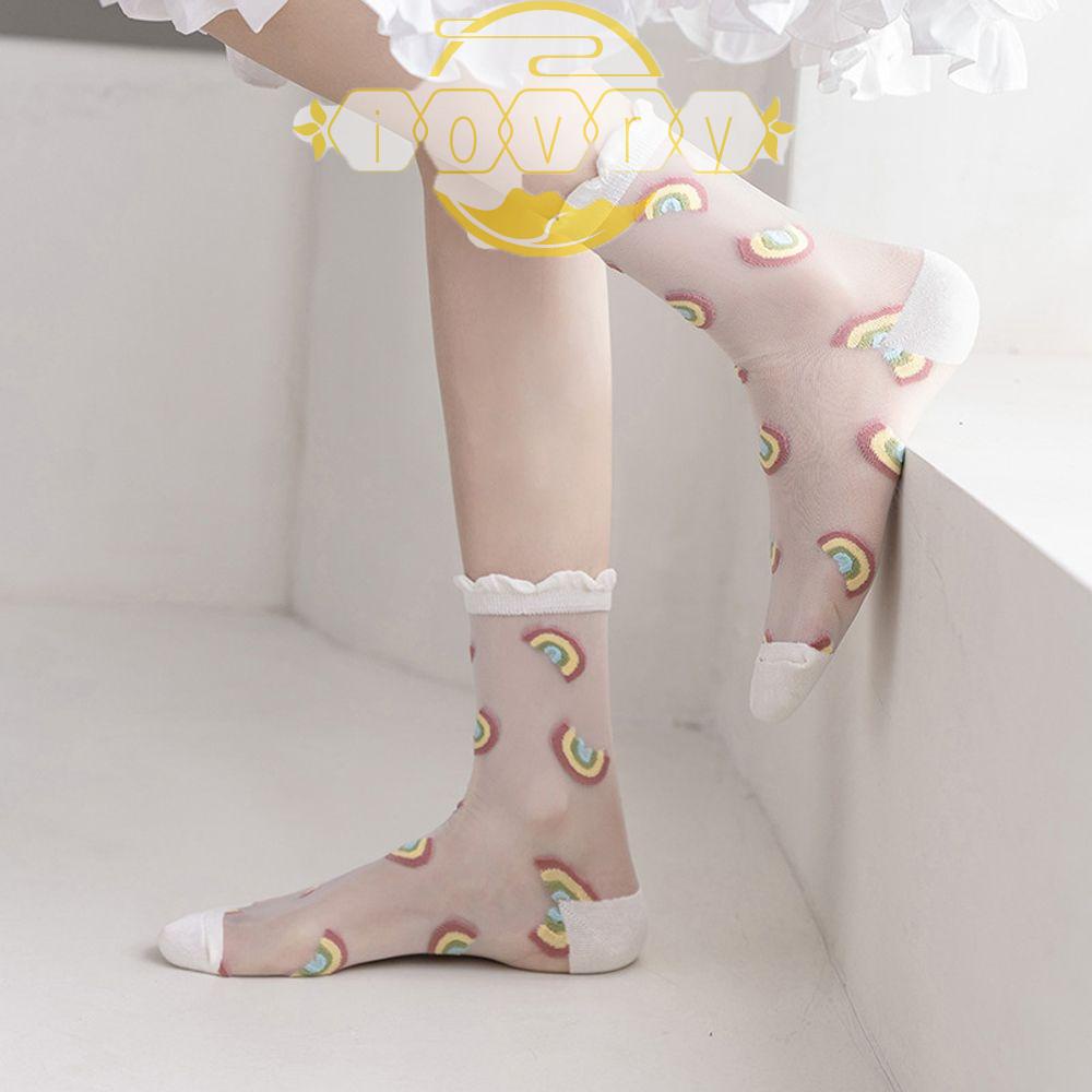 IVORY Vớ Lưới Trong Suốt Họa Tiết Dâu Tây / Cầu Vồng Thời Trang Cho Bé Gái