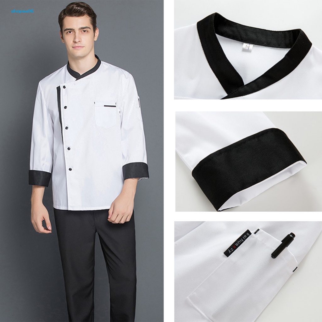 Pemg Áo Đầu Bếp Dài Tay Cổ Đứng Phù Hợp Với Nam Dễ Giặt Chống Bụi Bẩn Đồng Phục Làm Bánh Ngọt Cho Cửa Hàng Thức Ăn Nhanh