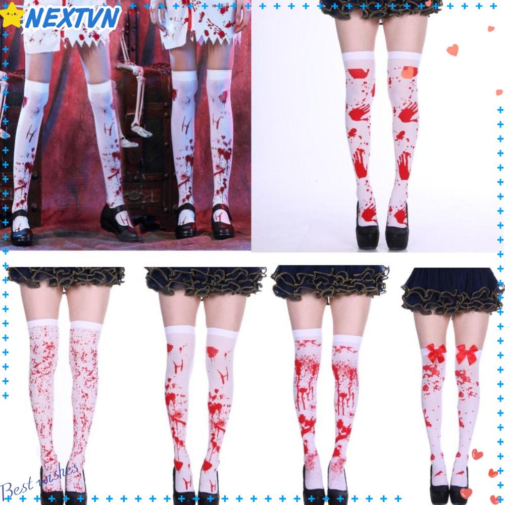NEXTVN 1 Đôi Tất Cotton Dài Qua Gối Màu Máu Hóa Trang Halloween Vui Nhộn Cho Nữ
