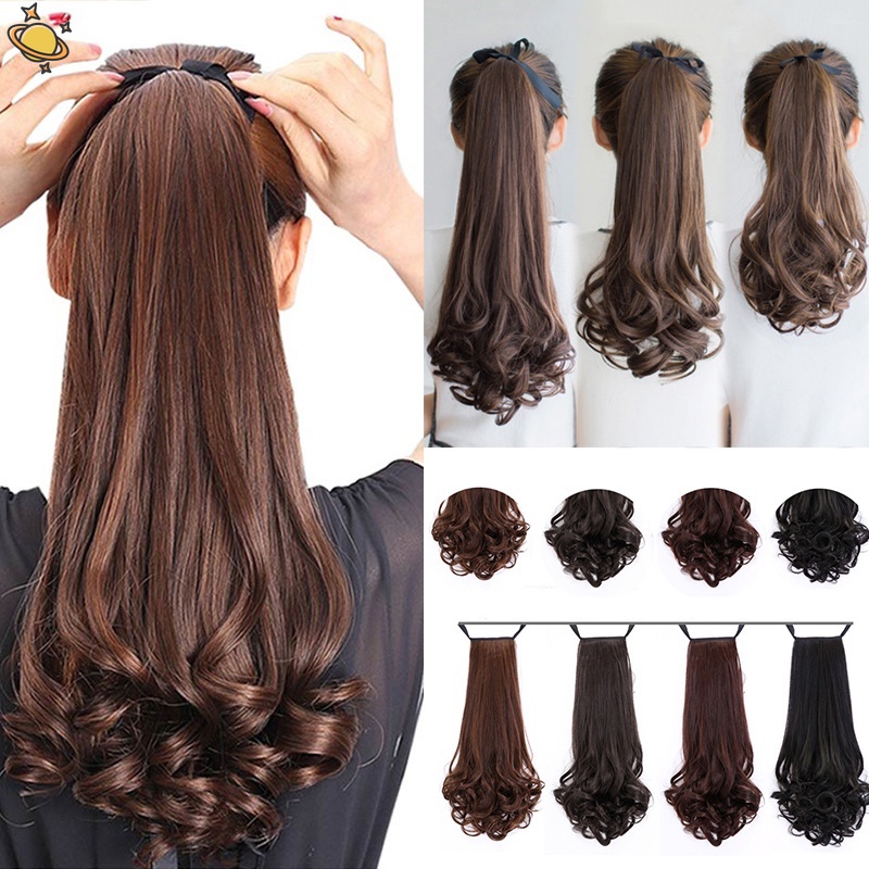 Tóc Giả Đuôi Ngựa Dạng Kẹp Gợn Sóng Bằng Sợi Tổng Hợp