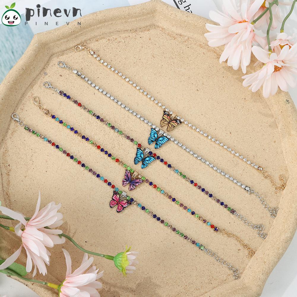 PINEVN Lắc Chân Đính Đá Hình Bướm Phong Cách Boho Có Thể Điều Chỉnh Kích Cỡ