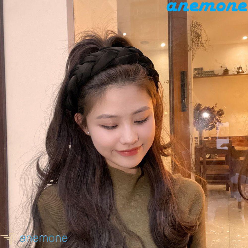 ANEMONE Băng Đô Cài Tóc Bản Rộng Màu Trơn Chống Trượt Thời Trang Hàn Quốc Cho Nữ