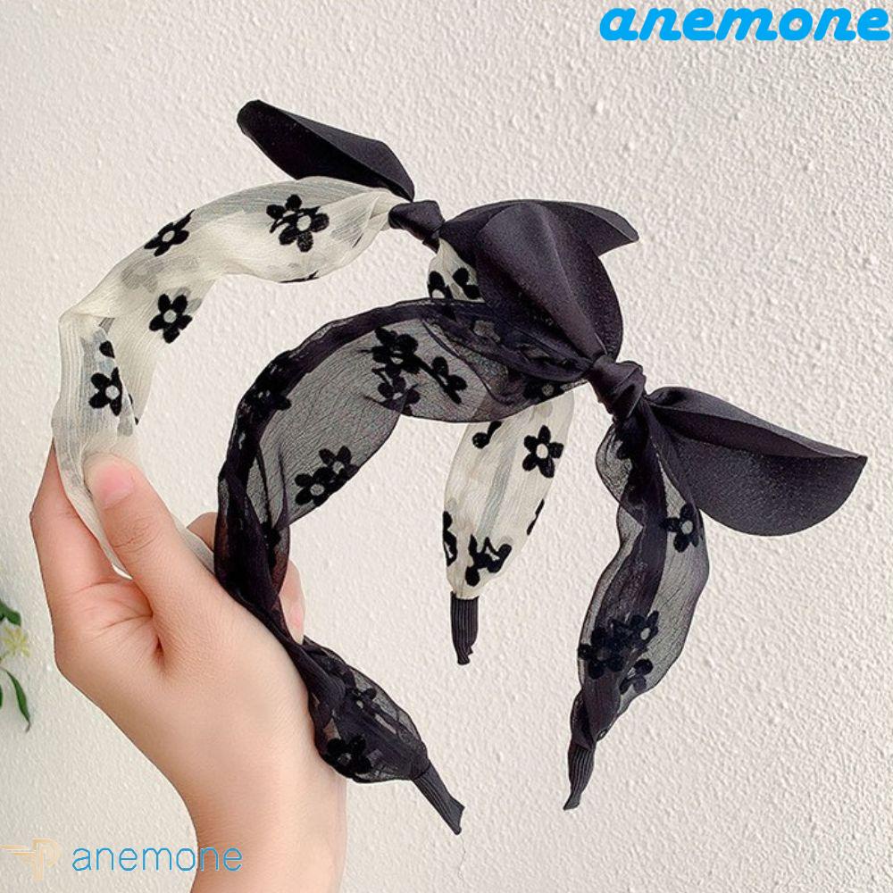 ANEMONE Băng Đô Cài Tóc Tai Thỏ Phối Lưới In Họa Tiết Hoa Phong Cách Cổ Điển Tinh Tế Thời Trang Cho Nữ