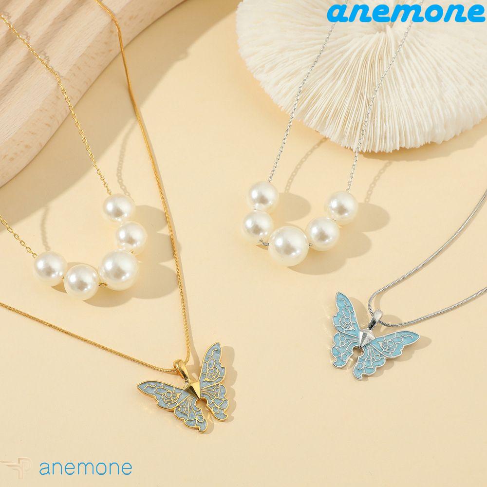 ANEMONE Dây Chuyền Hai Lớp Mặt Hình Bướm Phong Cách Hàn Quốc Ngọt Ngào Cho Nữ