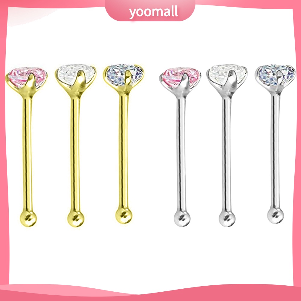 Set 3 Khuyên Mũi Bằng Thép Không Gỉ Đính Đá Thời Trang