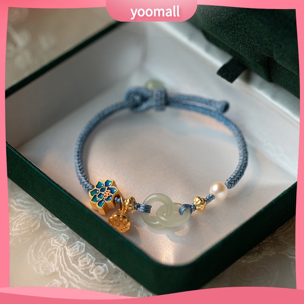 [YM] Vòng Tay Dây Bện Đính Ngọc Trai Giả Mặt Hoa Sang Trọng Trang Sức Hàng Ngày Cho Nữ
