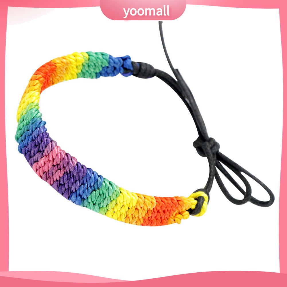 Vòng Tay Giả Da Bện Màu Cầu Vồng Phong Cách Vintage Có Thể Điều Chỉnh Kích Cỡ