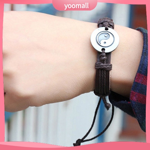 [YM] Vòng Tay Giả Da Bện Họa Tiết Âm Dương Hợp Kim Tai Chi Ying Yang Cho Nam Và Nữ