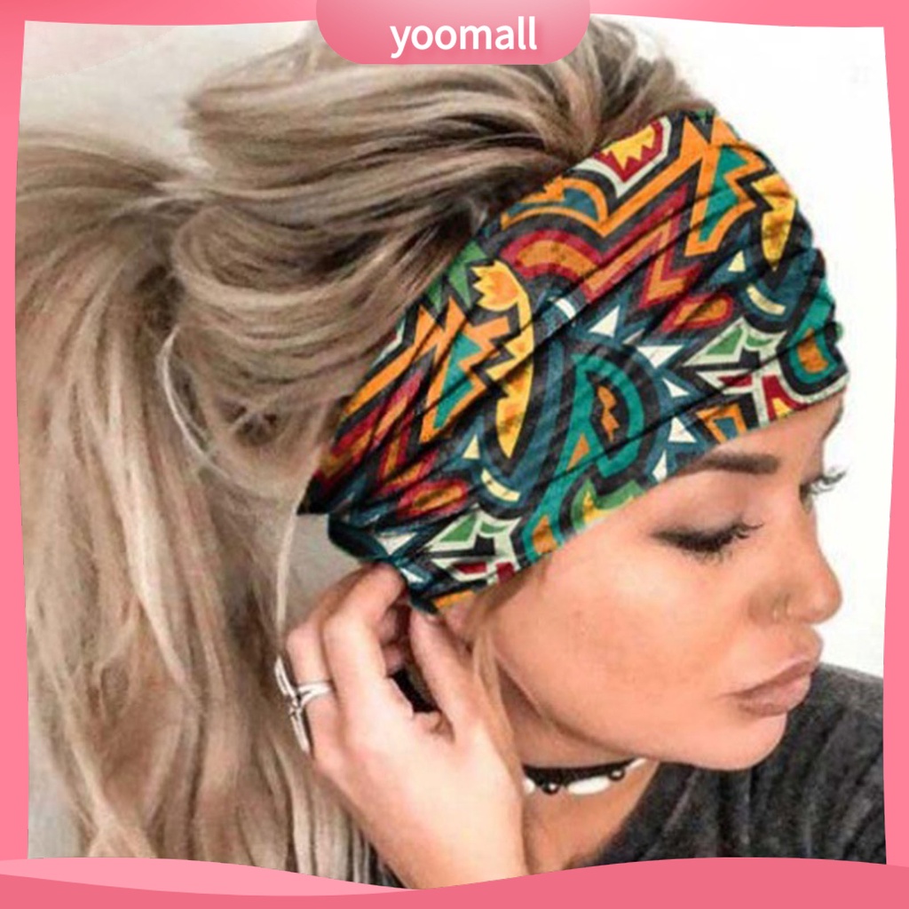 Băng Đô Thể Thao Bản Rộng Thấm Hút Mồ Hôi Nhanh Khô Co Giãn In Họa Tiết Caro Phong Cách Bohemia Cho Nữ