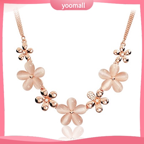 Vòng cổ Mạ Vàng Mặt Hoa Đính Đá Opal Thời Trang Cho Nữ