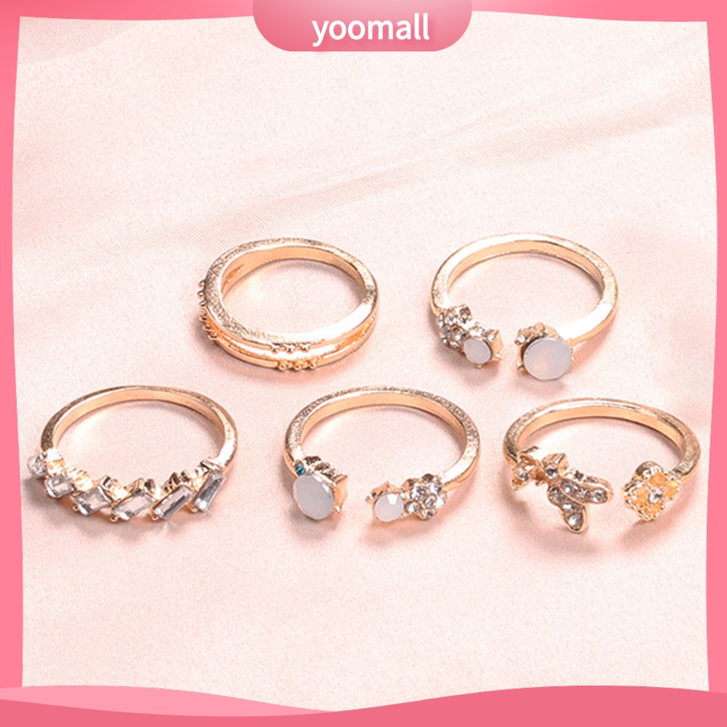 Bộ 7 Nhẫn Mở Đính Đá Lấp Lánh Trang Nhã Dành Cho Nữ