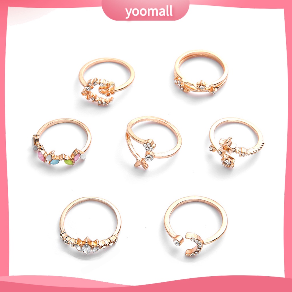 [YM] Set 7 Nhẫn Hở Hình Hoa Bướm Trọng Lượng Nhẹ Không Dễ Vỡ Thoải Mái Cho Nữ Hoạt Động Ngoài Trời